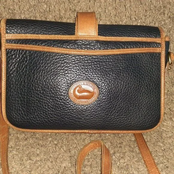 DOONEY & BOURKE-Navy Blue Equestrian Bag Flap Vintage Crossbody USA Leather-VG - Picture 4 of 9